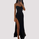 Bonnie - Elegantes Maxikleid mit Schlitz in Schwarz