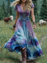 Erica - Stilvolles Maxikleid mit Blumenmuster für Damen in Blau