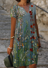 Kristina - Stilvolles, kurzärmeliges Blumenkleid für Damen in Grün 2