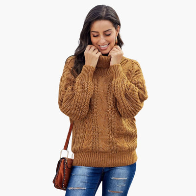 Damen pullover mit Rollkragen und Zopfmuster