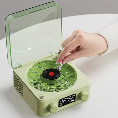 VintageVibe Soundbox - Retro Vinyl-Lautsprecher mit drehendem Plattenspieler