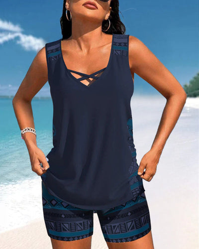 Helena - Tankini mit geometrischem Muster und V-Ausschnitt