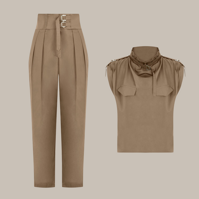 Felice™ - Damen Rollkragen Zweiteiler mit Gürtel und High-Waist Hose