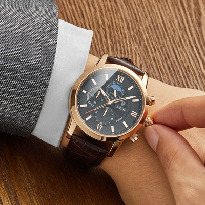 Elegante Quarzuhr mit luxuriösem Lederarmband