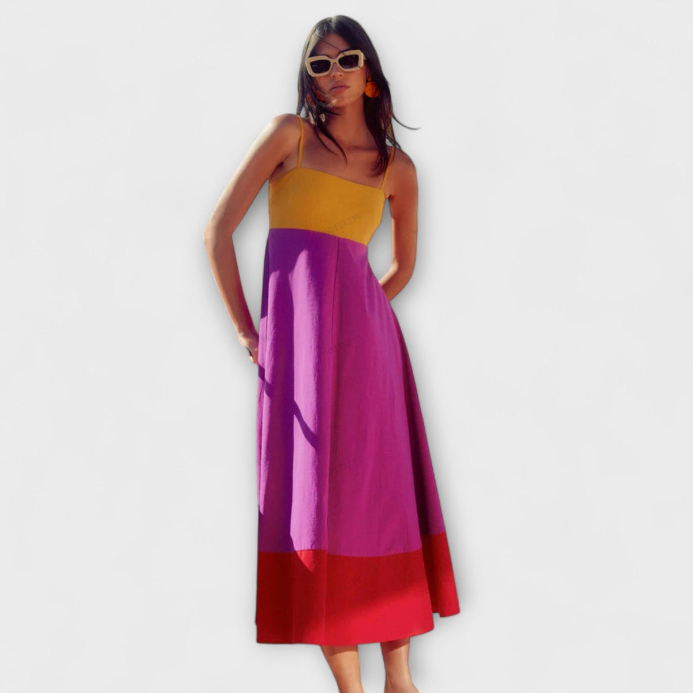 Farbblock Spaghetti-Träger Kleid