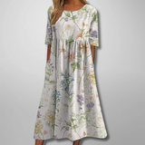 Gail – Florales Damen Maxikleid in Weiß
