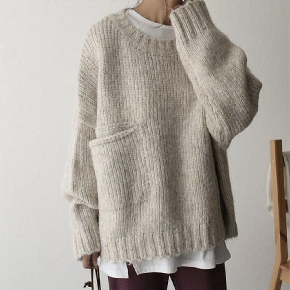 Oversized Strickpullover | Grobstrick & Tasche | Lässiger Komfort