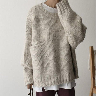 Oversized Strickpullover | Grobstrick & Tasche | Lässiger Komfort