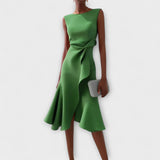 Sheila - Stilvolles Damen-Midikleid mit Rüschendetails in Grün