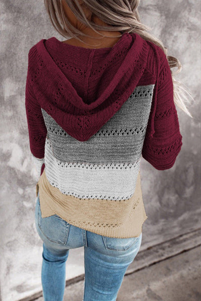 Strickpullover mit Leoparden- und Streifenmuster | Kapuzen-Design | Müheloser Stil