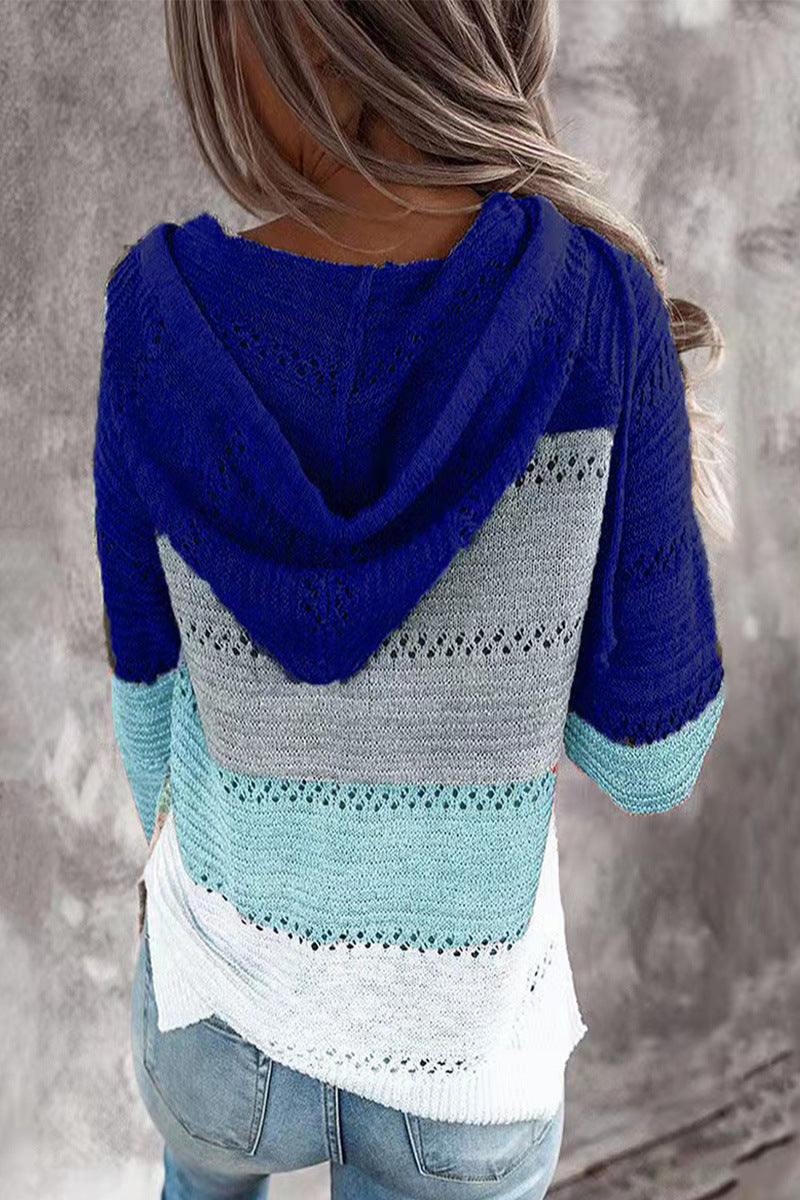 Strickpullover mit Leoparden- und Streifenmuster | Kapuzen-Design | Müheloser Stil