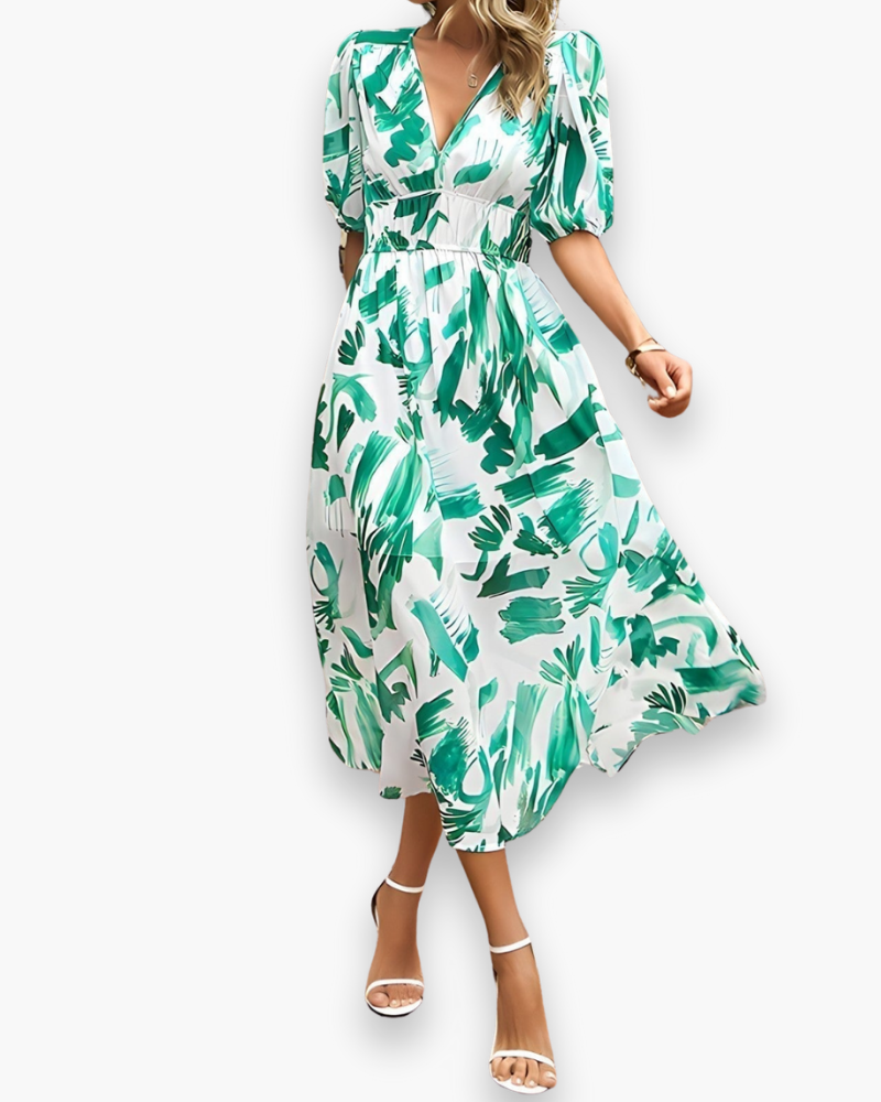 Damen Elegantes Blumendruck Midikleid | Midi Sommer Kleid