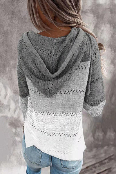 Strickpullover mit Leoparden- und Streifenmuster | Kapuzen-Design | Müheloser Stil