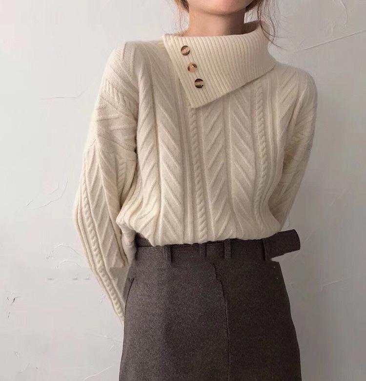 Strukturierter Pullover | Hoher Kragen mit Knöpfen | Eleganter Komfort