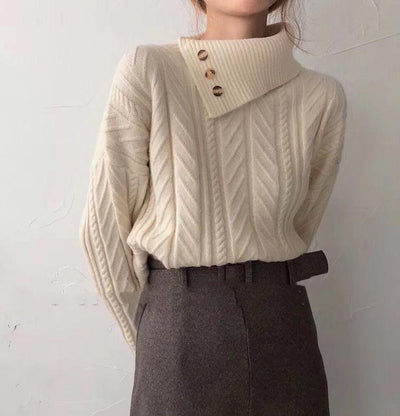 Strukturierter Pullover | Hoher Kragen mit Knöpfen | Eleganter Komfort