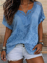 Jennie | Boho-Bluse mit V-Ausschnitt und Stickerei in Blau