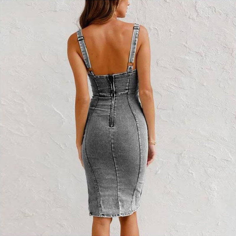 Avelena | Damen Denim Kleid mit Schlitzdesign