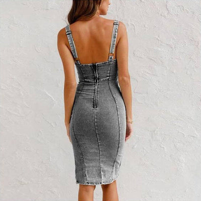 Avelena | Damen Denim Kleid mit Schlitzdesign