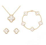 Damen Kleeblatt Stil 3-In-1 Schmuckset – Luxus Halskette Armband Ohrringe in Perle
