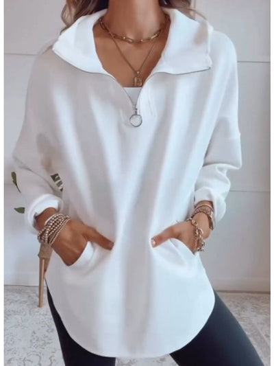Lässiges Sweatshirt | Zip-Kragen & Eingrifftaschen | Bequemer Chic