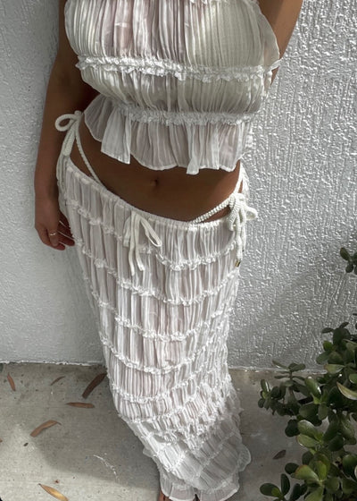 Transparentes Zweiteiler-Set | Halterneck-Top & Maxirock | Luftige Eleganz