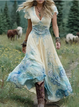 Erica - Stilvolles Maxikleid mit Blumenmuster für Damen in Hellblau