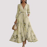 Leah - Florales Langärmeliges Midikleid in Gelb