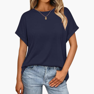 Damen Oversize T-Shirt mit Rundhals und Umschlagärmeln