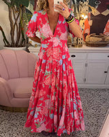 Emma - Damen Maxikleid mit Blumenprint in Rot