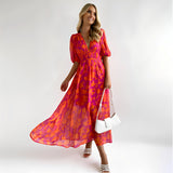 Louisa - Florales Lockeres Midikleid in Orange