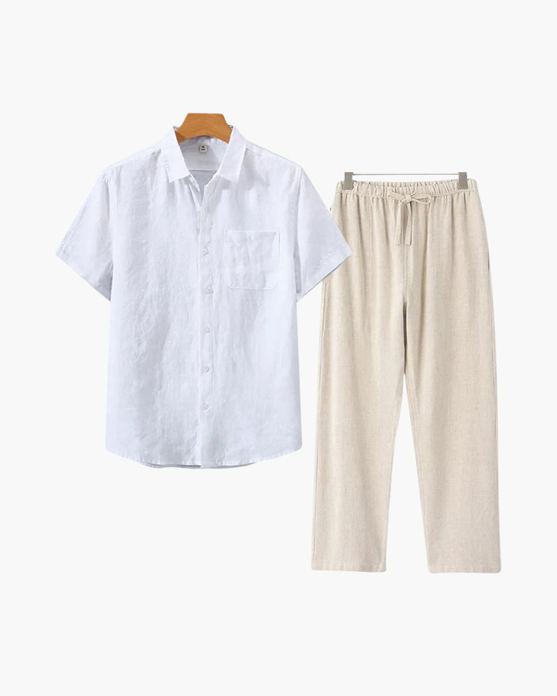 Lincoln | Old Money Herren Leinen-Set mit Kurzarmhemd & Sommerhose