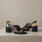 Damen Offene Blockabsatz Ledersandalen in Schwarz