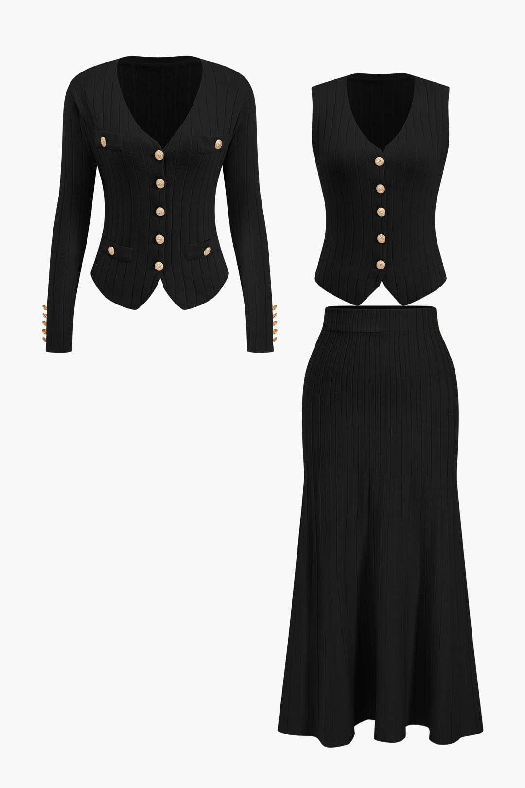 Estelle | Strick-Set mit Blazer, Weste & Midirock