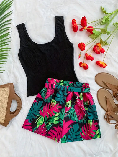 Mabel | Damen Sommerurlaub Bedruckte Weste und Shorts Set