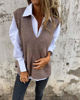 Emma | Elegant und Klassisch Damen Strickweste für Jeden Anlass in Grau-Braun