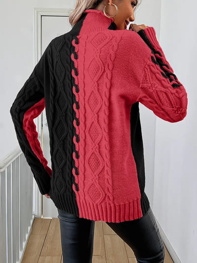 Leovia – Eleganter Gestreifter Pullover Mit Hohem Kragen