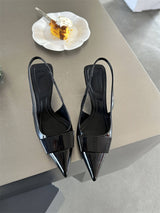Damen Sandalen Mit Quadratischer Schnalle Spitze Stiletto Mittelhoch – Elegante Absätze in Schwarz