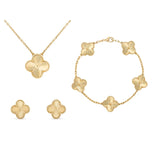 Damen Kleeblatt Stil 3-In-1 Schmuckset – Luxus Halskette Armband Ohrringe in Gold
