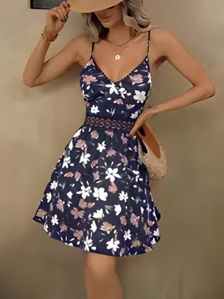 Jacqueline | Elegantes Urlaubsstil Damen Spitze Patchwork Spaghettiträger Kleid