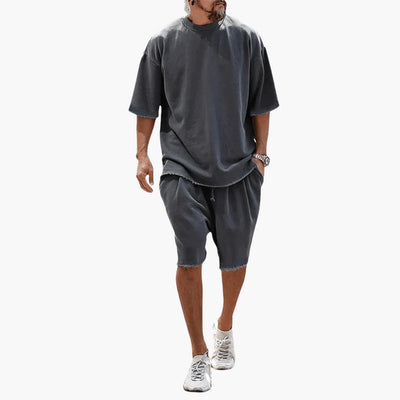 Herren Sommer Zweiteiler mit Kordelshorts und Oversize Shirt