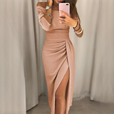Cristy - Schickes schulterfreies Damenkleid in Beige