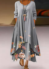 Belle - Stilvolles, locker sitzendes Kleid mit Print für Damen in Grau