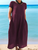 Allie - Lässiges, locker sitzendes Kurzarmkleid für Damen in Weinrot