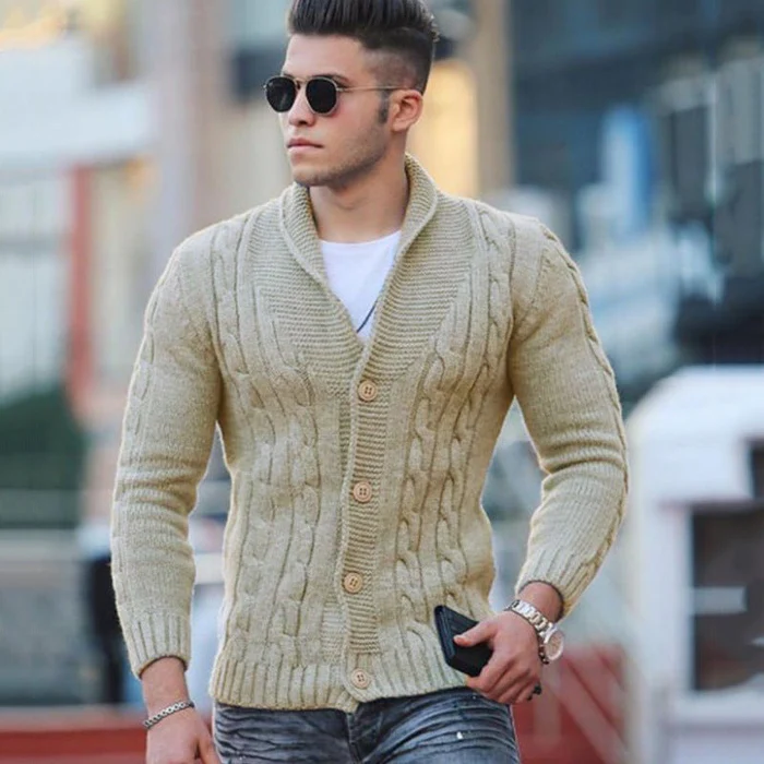 Herren Gestrickte Strickjacke mit Kragen