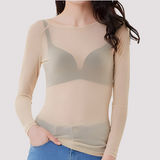 Sophia - Lässiges, durchsichtiges Langarm-Oberteil für Damen in Beige