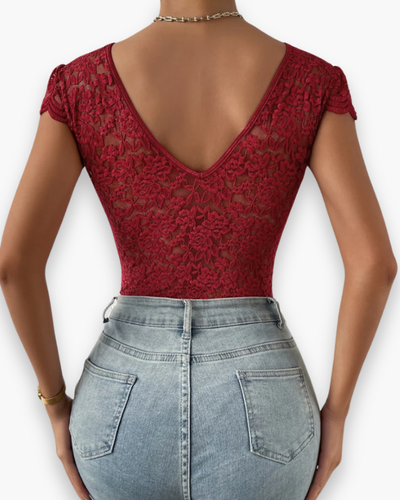 Damen Eleganter V-Ausschnitt Bodysuit | Kurzer Ärmel