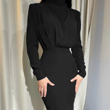 Bonnie - Stilvolles, drapiertes Midikleid für Damen in Schwarz