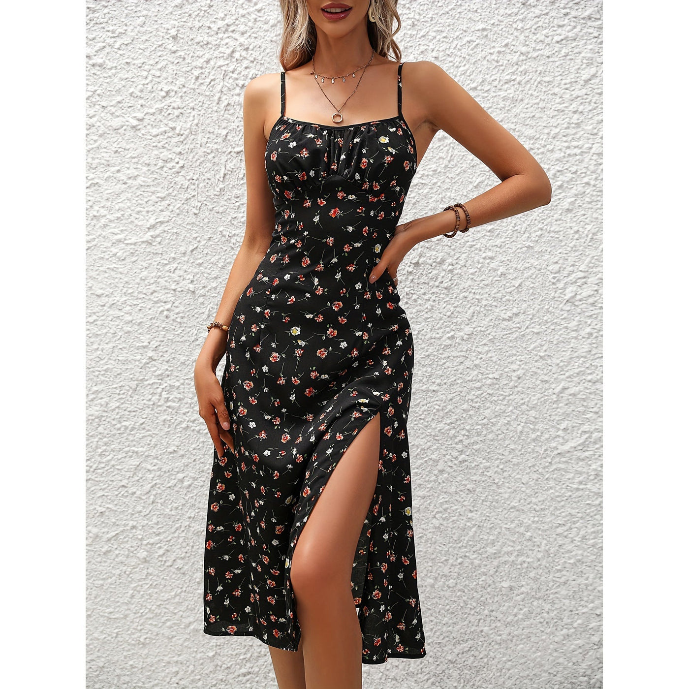 Avelena | Polka Dot Trägerkleid mit Schlitz