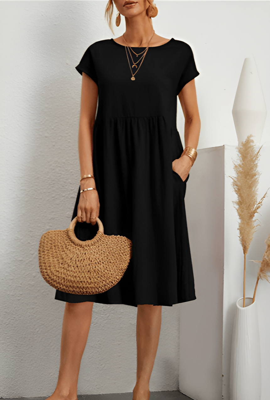 Antonia | Damen Baumwoll-Leinen Midi-Kleid