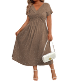 Patrizia  | Funkelndes Damenkleid mit fließendem Rock in Kaffee
